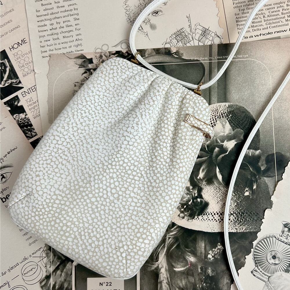 Vintage 50s Lisette White Leather Crossbody Purse - Small Structured Bag